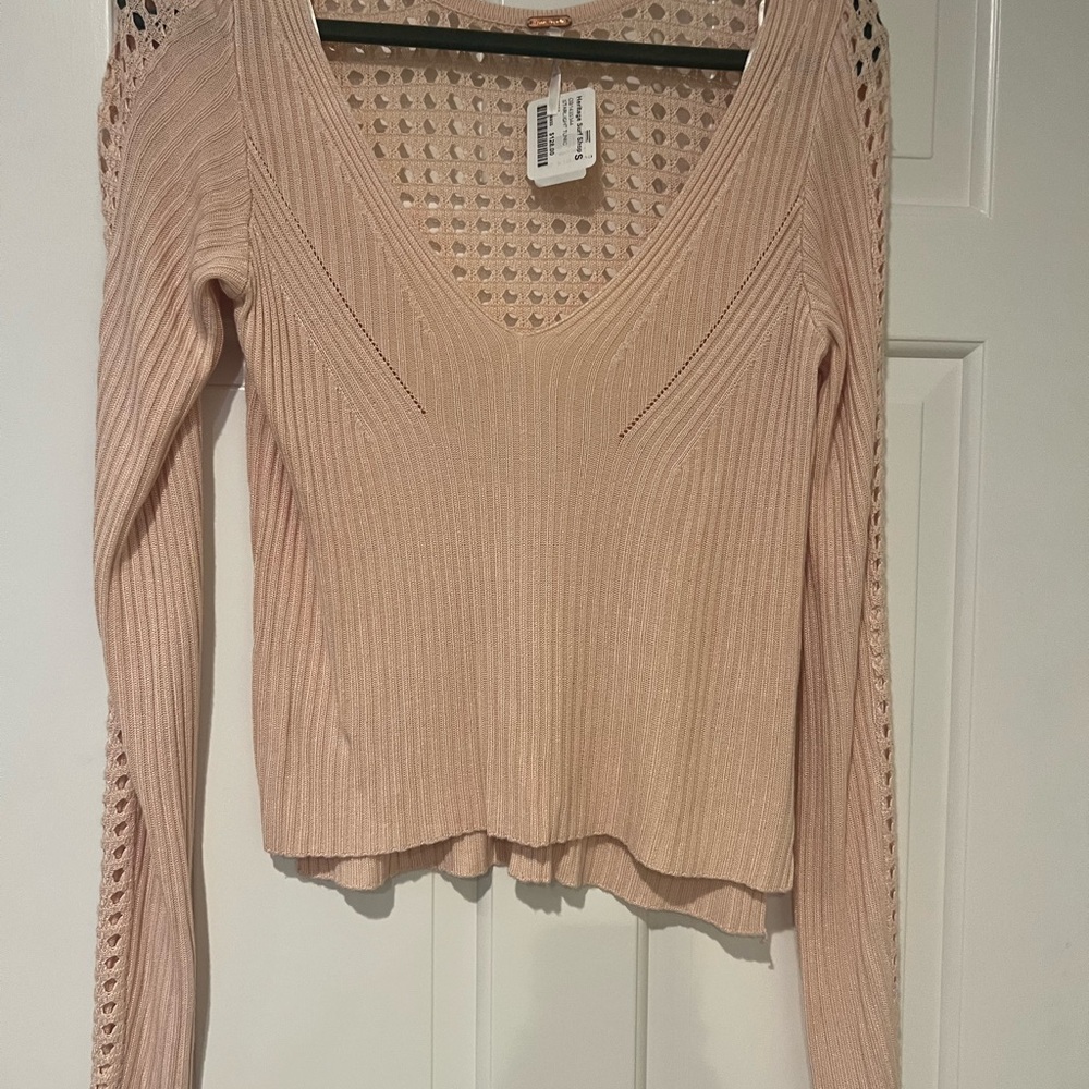 FP Movement by Free People Pale Pink Ribbed V-Neck Tunic